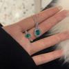Retro Luxury   Inlaid Diamonds Blue-green Gemstone Pendant Fashion Shine Paraiba Necklace Exquisite Jewelry for Women
