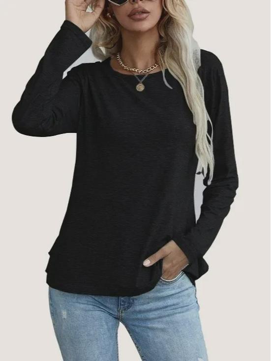 New 2023 Autumn/Winter European & American Women's Solid Color Round Neck Long Sleeve T-shirt