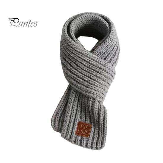 

Детский вязаный шарф, однотонный, утолщенный, теплый, вязаный шарф с этикеткой из искусственной кожи, универсальная повседневная одежда серый