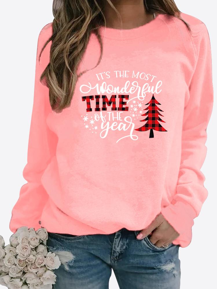 Jarní a podzimní dámský vánoční motiv Svetr s potiskem Zahuštěný kulatý výstřih s dlouhým rukávem Neformální mikina velké velikosti Top