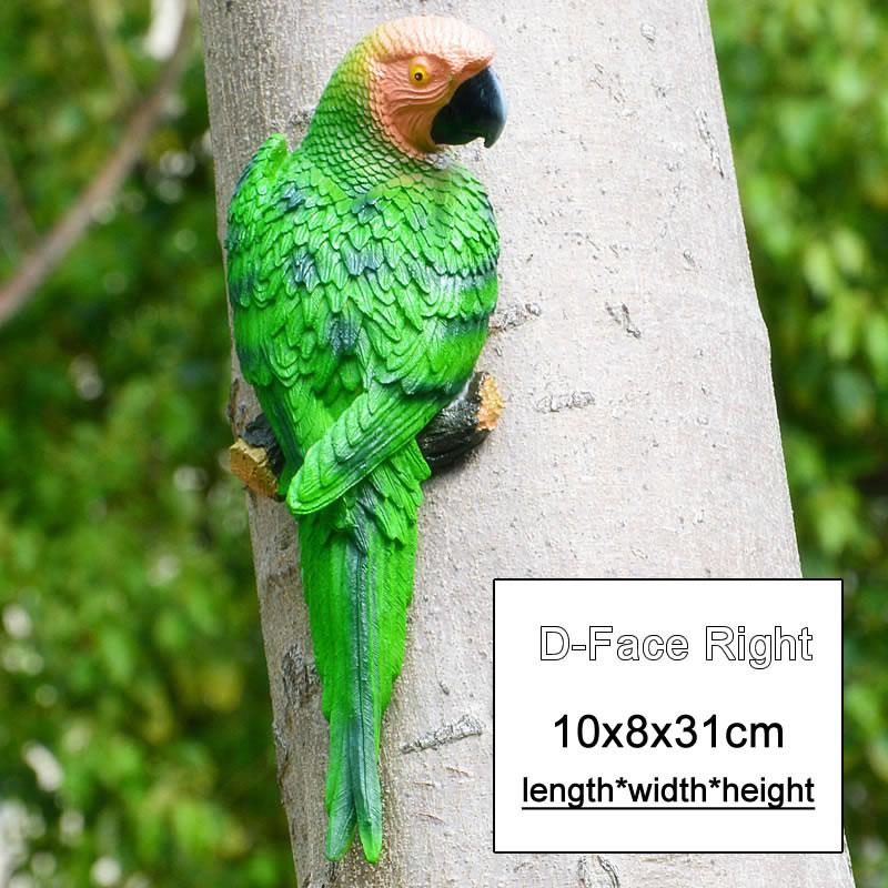 Resin Parrot Statue Wall Mounted DIY Outdoor Garden Tree Decoration Animal Sculpture for Home Office Garden Decor Ornament