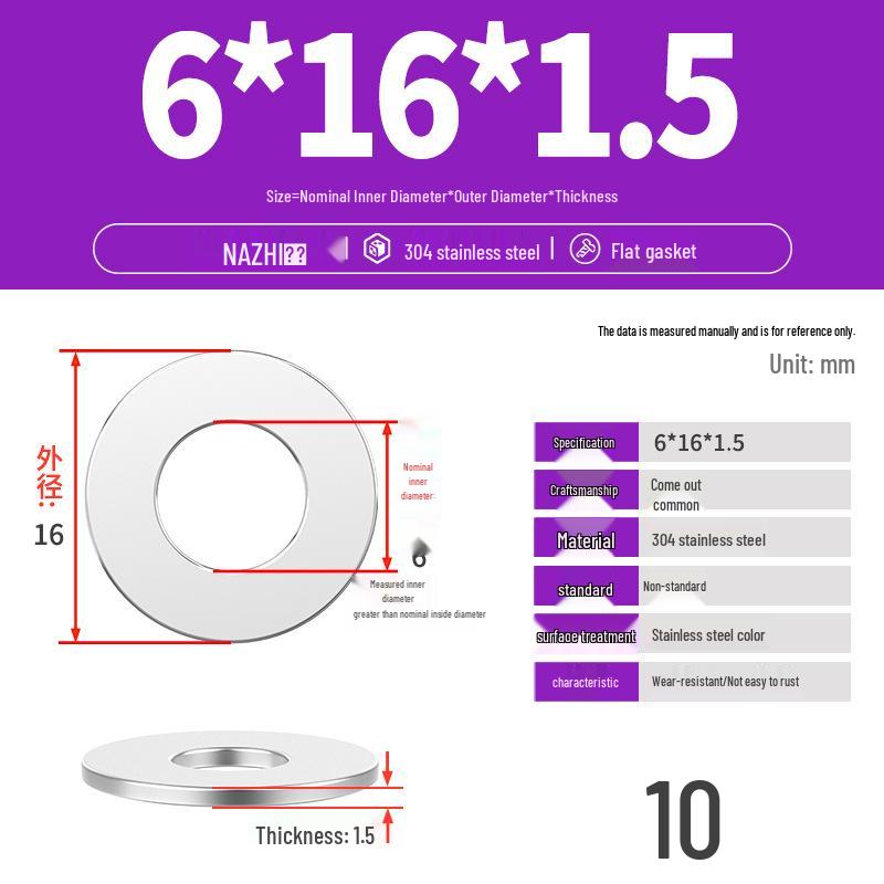 Thickened 304 Stainless Steel Flat Washer Spacer (M4-M8)