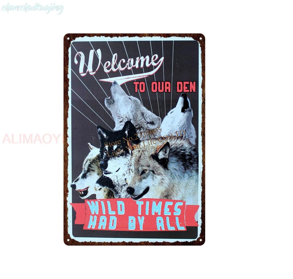 Hunting Fishing Wolf Cave Metal Painting Retro Signs Wall Bar Garage Home Art Decor Cuadros Wall Sticker XCM Poster Sign