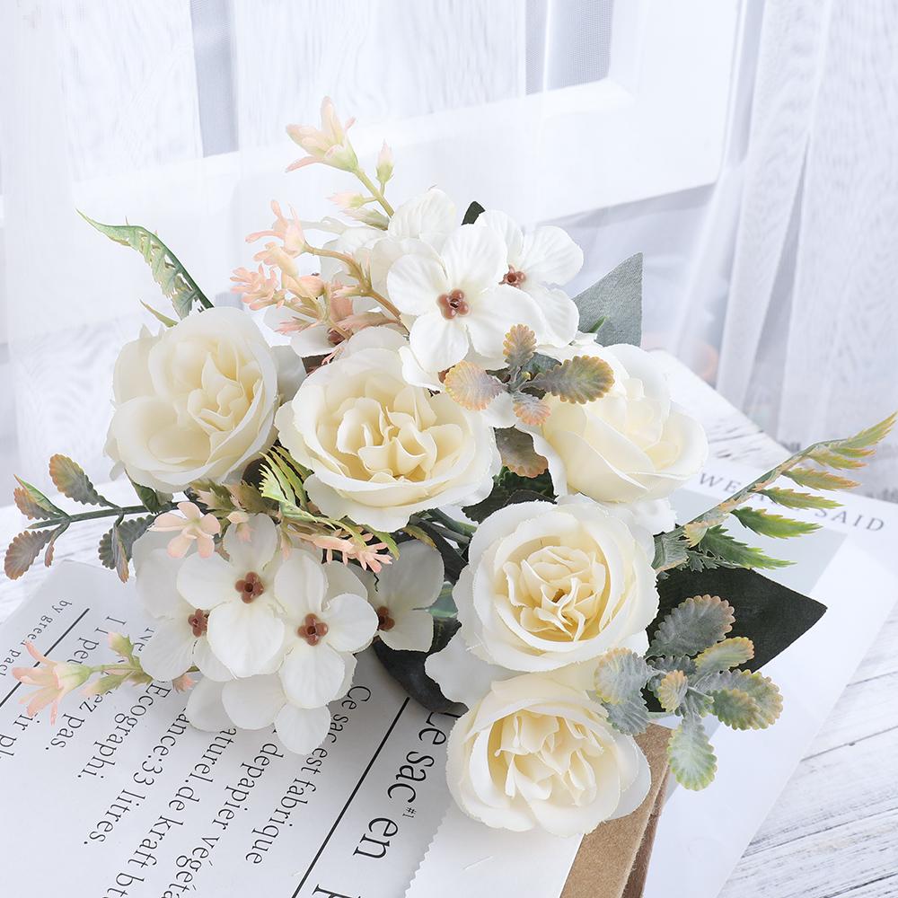 

Красивые Розы Осень Искусственные Цветы Шелковый Пион Гортензия Большой Букет Невесты Свадьба Дом Вечеринка DIY Украшение Искусственные Цветы белый