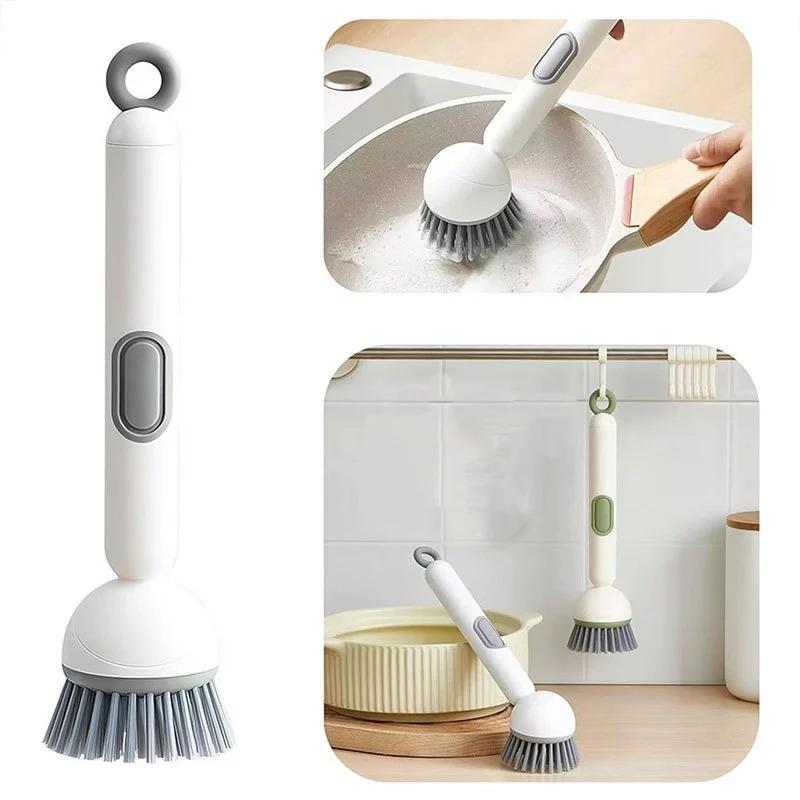 Spazzola per Bucato Liquida Ricaricabile Rotante Manico Lungo Dispenser Sapone Liquido a Pressione Spugnetta Spazzola da Cucina da Appendere