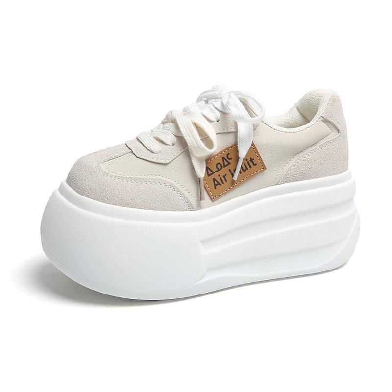 Fashion 7 CM Women's Autumn Thick Bottom Shoes Breathable Microfiber Leather Vulcanize Flat Platform Sneakers White Walking Shoes