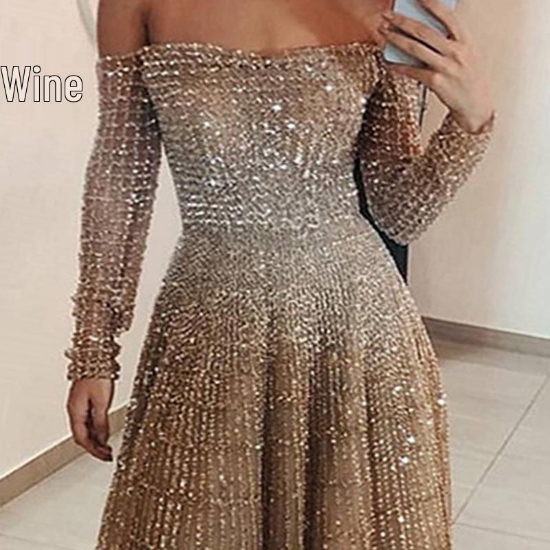 Vestido Bandeau Brillante de un Hombro Manga Larga Otoño/Invierno 2023