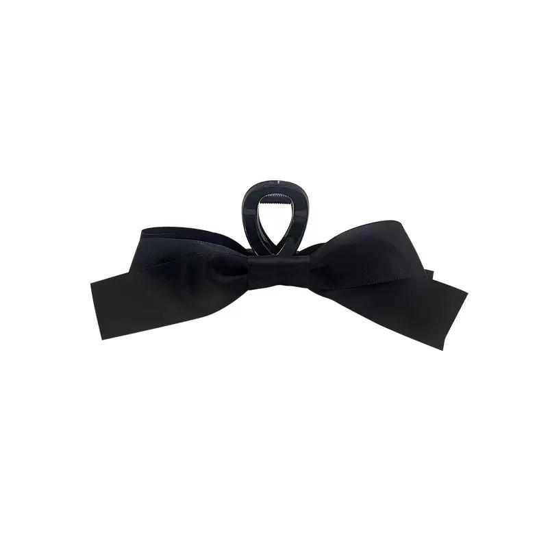 Hepburn-Style Black Double-Sided Bow Shark Hair Clip for Women