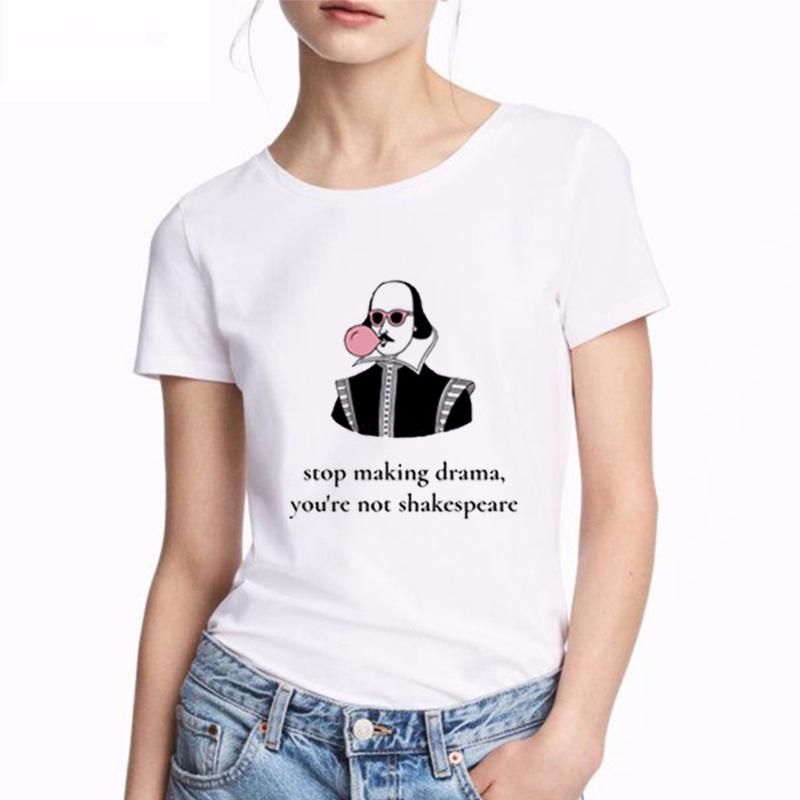 T-shirt Donna Cotone Stampa T-shirt Smettila di Fare Drammi Non Sei Shakespeare Tumblr Grunge Streetwear T-shirt Bianca