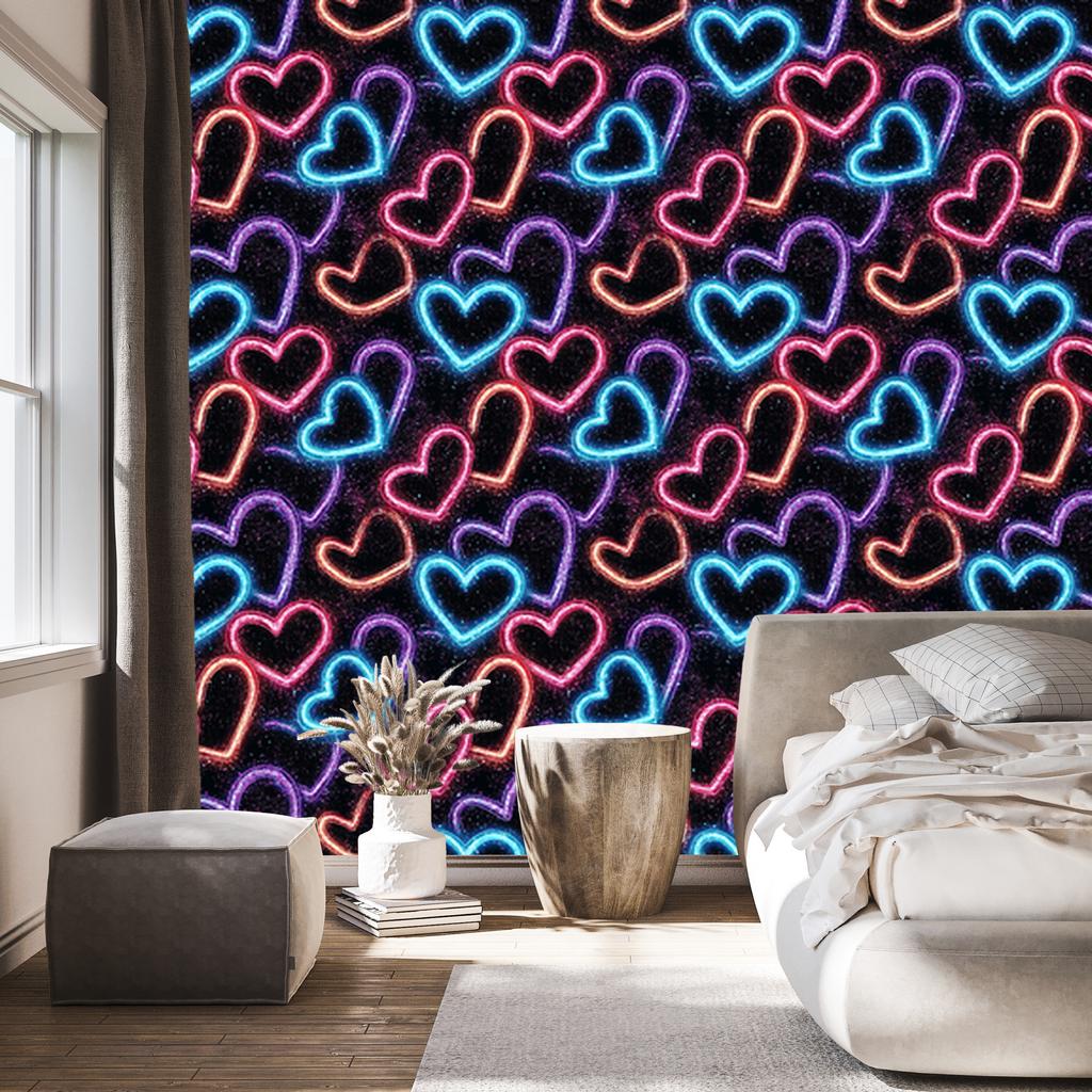 Neon Glitter Hearts Wallpaper Black and Burgundy 50x1000