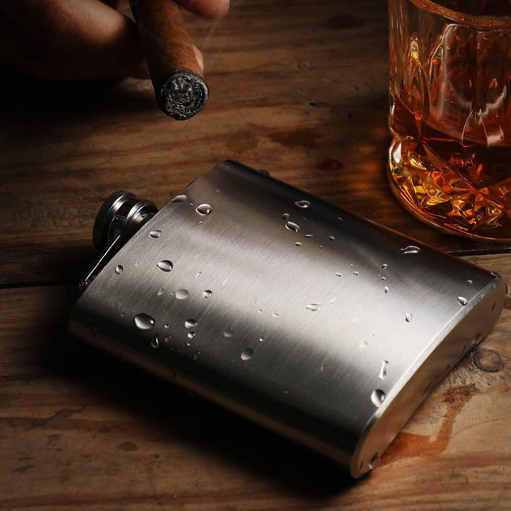 Samcos Skittles Hip Flask 8oz with Funnel Stainless Steel Whiskey Sake Water Bottle Lightweight Easy To Carry Outdoor Plain Manly Cool Handsome