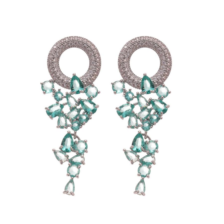 French Court Style Silver Needle Zircon Rectangular Earrings Exquisite Light Luxury High-end Stud Earrings Exaggerated Earrings Women