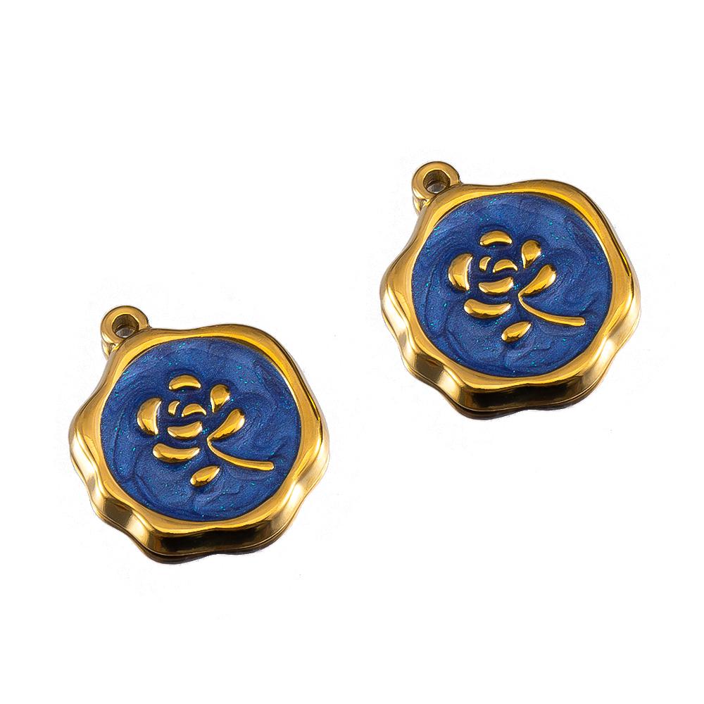 

2pcs French Style Stainless Steel Circular Rose Dripping Oil Pendant 18K Gold Vacuum Plating For DIY Earring Pendant Accessories 2pcs