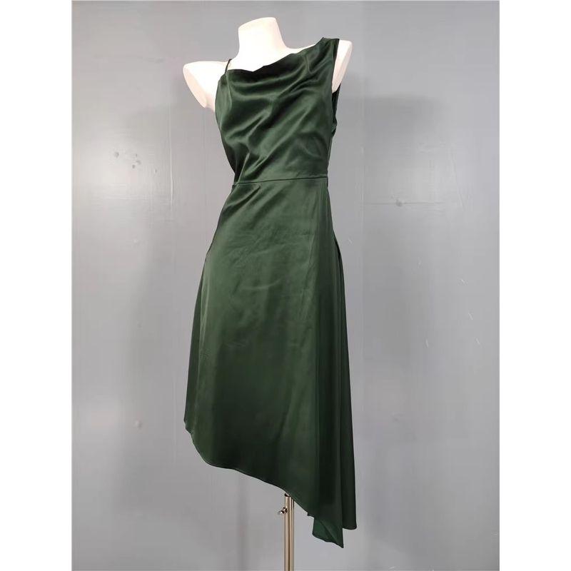 Export Cross-Border Lu Home 2024 Summer New Sexy Sexy Open Back Smooth Satin One-Shoulder Lady Style Dress