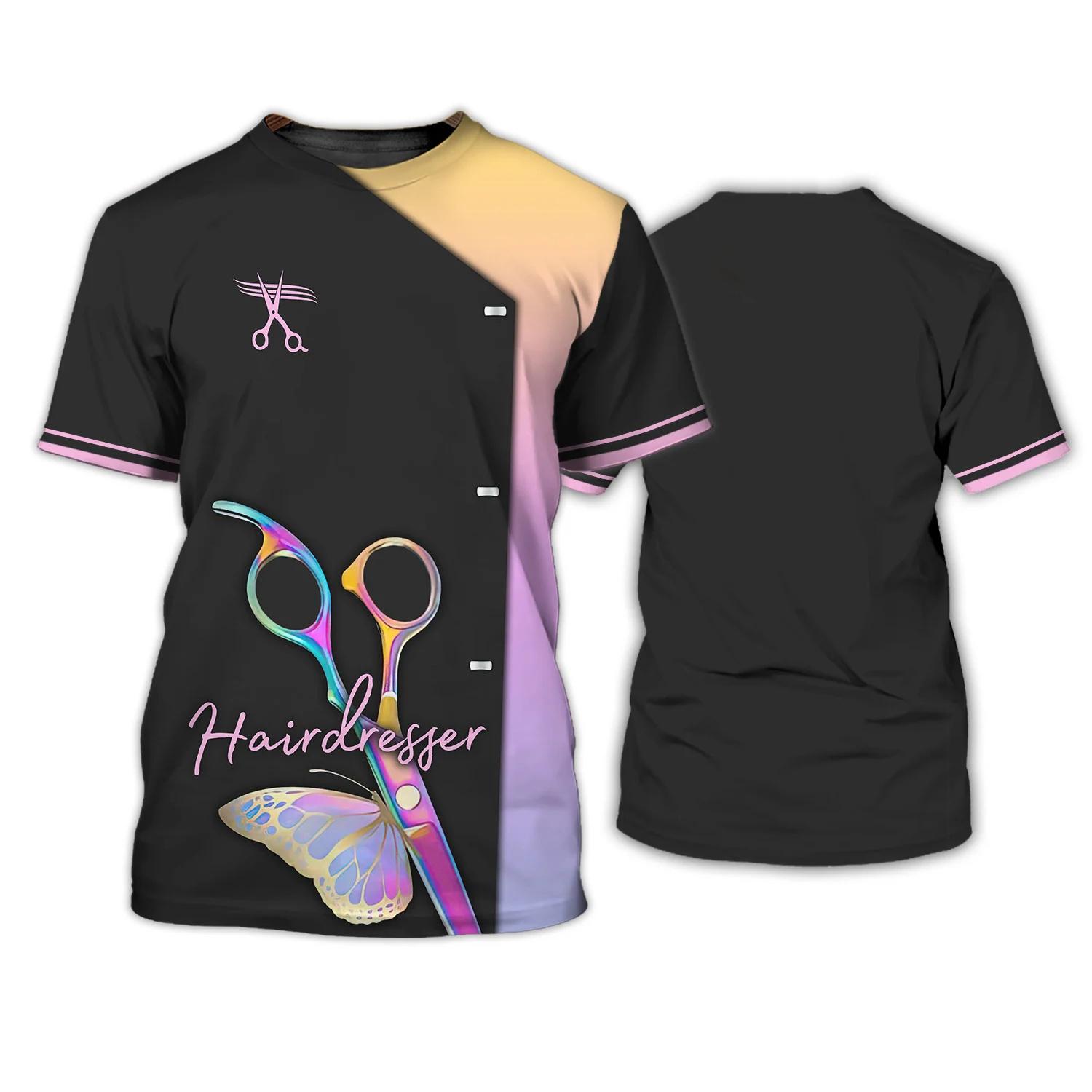 

Женская футболка для парикмахерской, униформа для парикмахера, одежда в стиле Харадзюку, летние топы с круглым вырезом и короткими рукавами, женские дизайнерские футболки 4XL