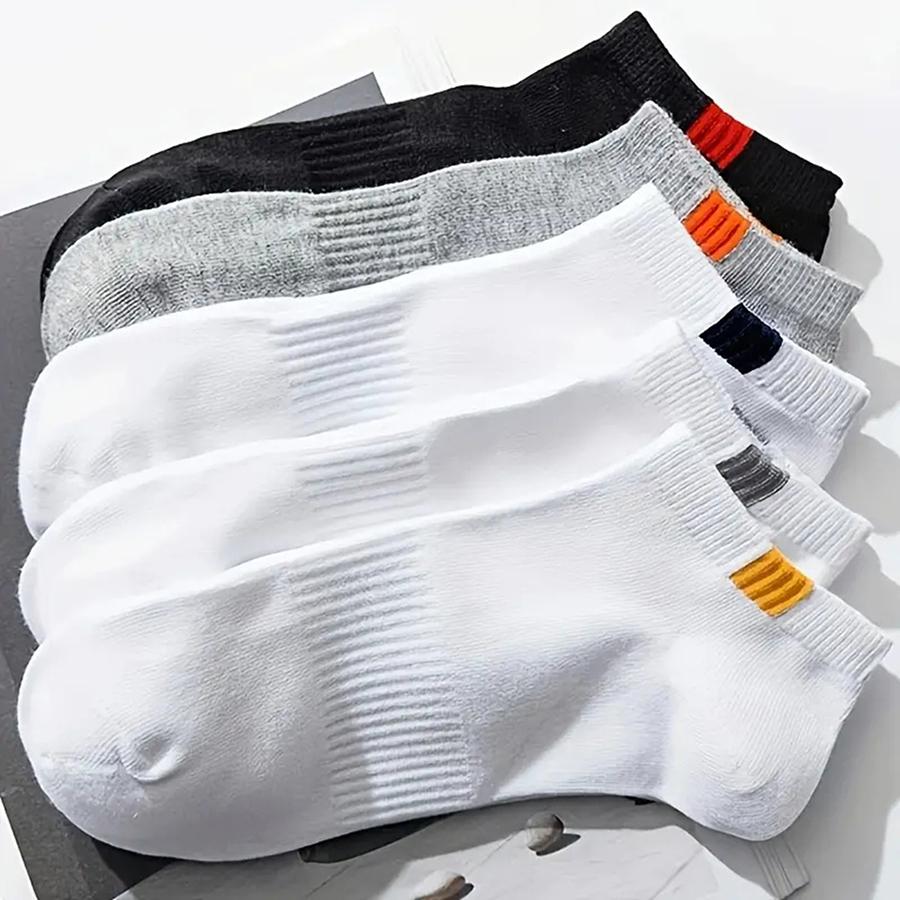 5/10/20/30 Pairs Men Odor Resistant Knitted Socks Fashionable Striped Sports Style Sweat Absorbing Breathable Couple Casual Sock