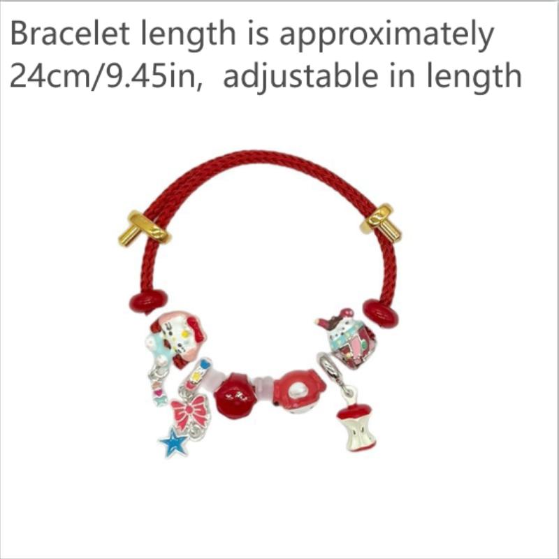 Brățară drăguță Sanrio Hello Kitty Fundă Măr Pandantiv Kt cu mărgele Cadouri de ziua de naștere Accesorii trendy girly Ajustabilă