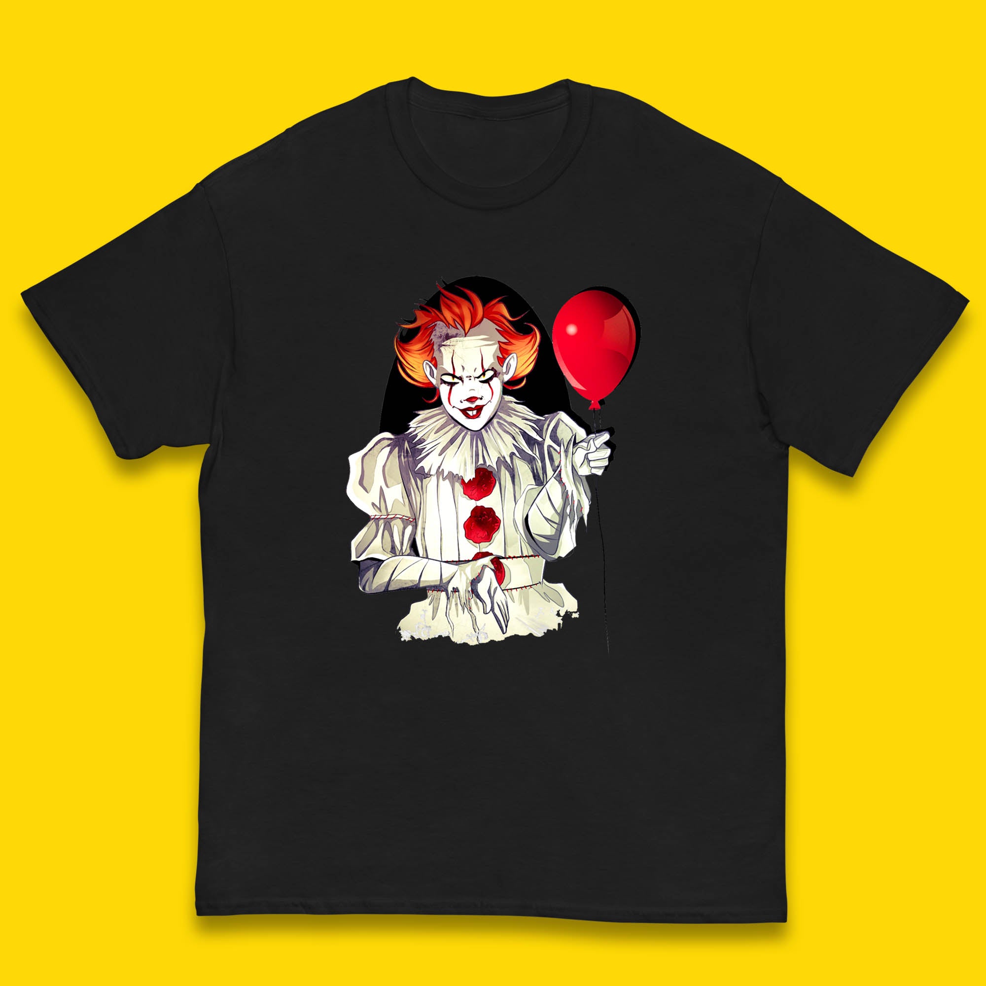 IT Pennywise Clown Holding Balloon Halloween Evil Pennywise Clown Costume Horror Movie Serial Killer Kids T Shirt 100