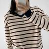 Mizqz Women Striped V Neck Color Block Loose Fit Sweatshirt