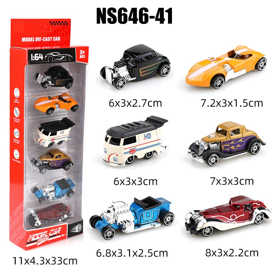 (Boxed) Set de 6 mini voitures moulées sous pression Style Rétro/Modifié 1/64, métal moulé sous pression, jouet pour garçon, modèle à glisser, sans ressort de rappel.