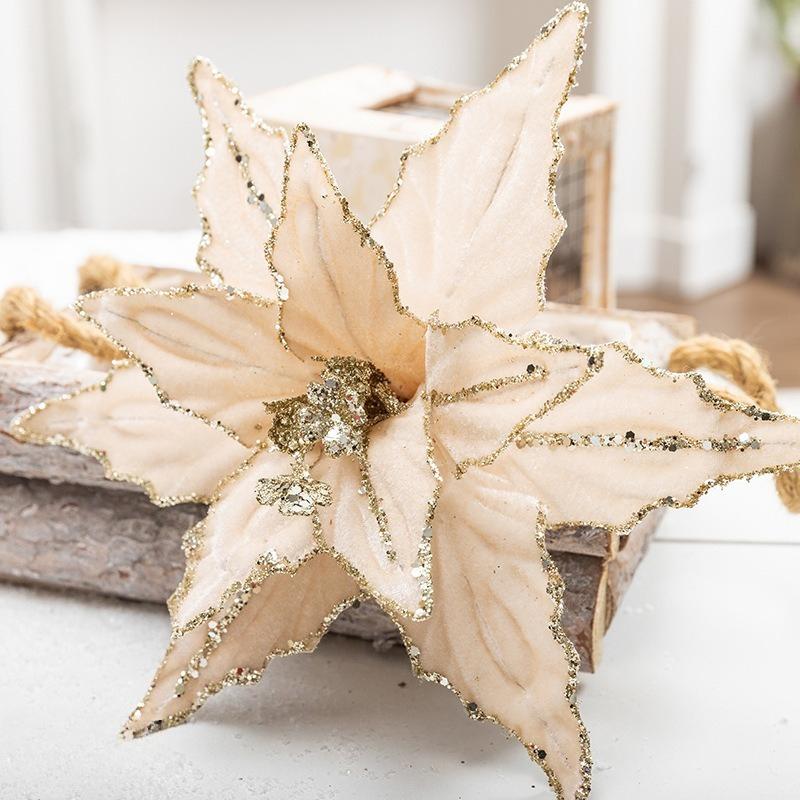 

26СМ Різдвяна Квітка Червона Золота Блискітки Фліс Імітація Штучна Квітка Підвіски на Ялинку Веселого Різдва Квіткові Підвісні Прикраси