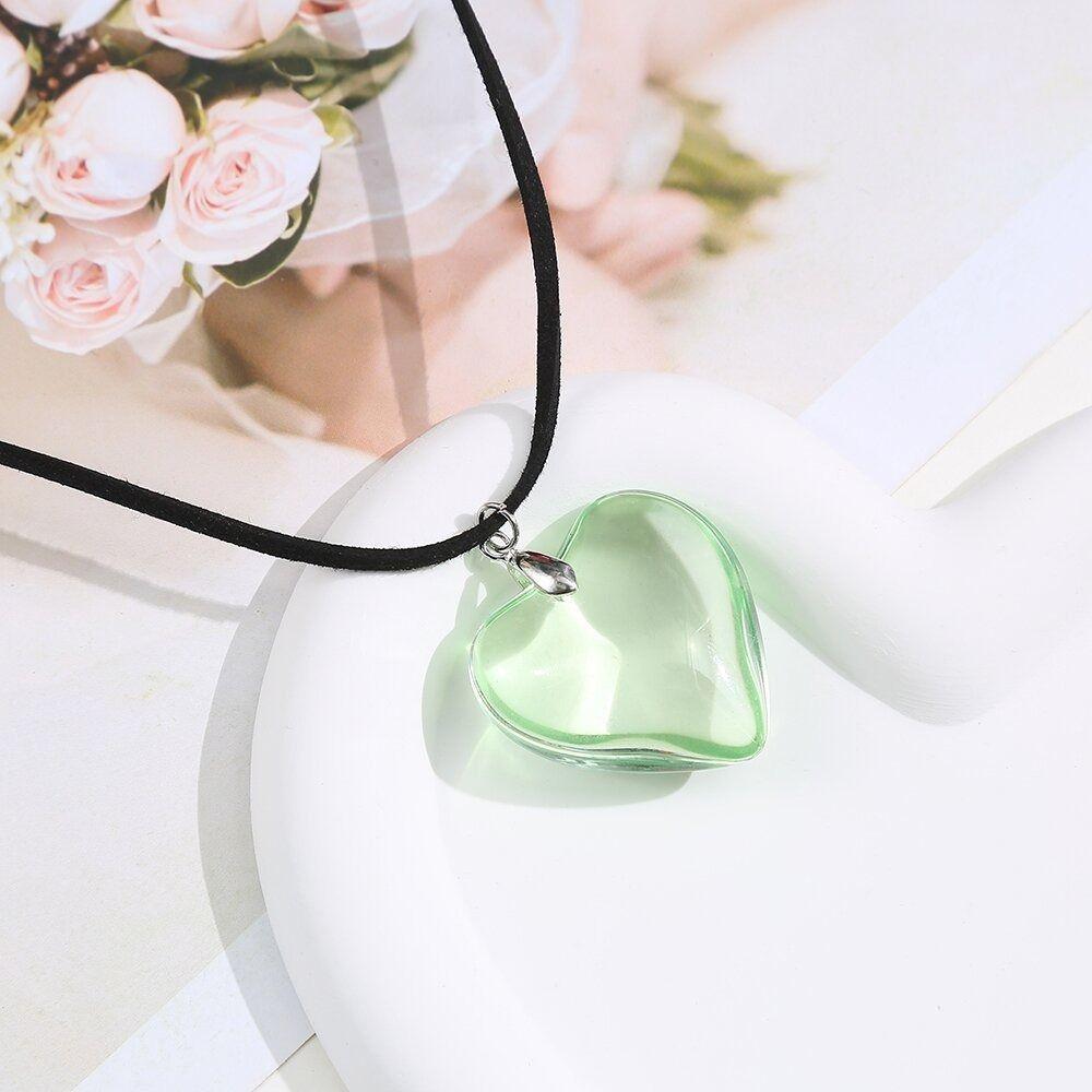 Gothic Red Heart Pendant Punk Heart Necklaces Choker Fashion Heart Crystal Necklace  Women Men