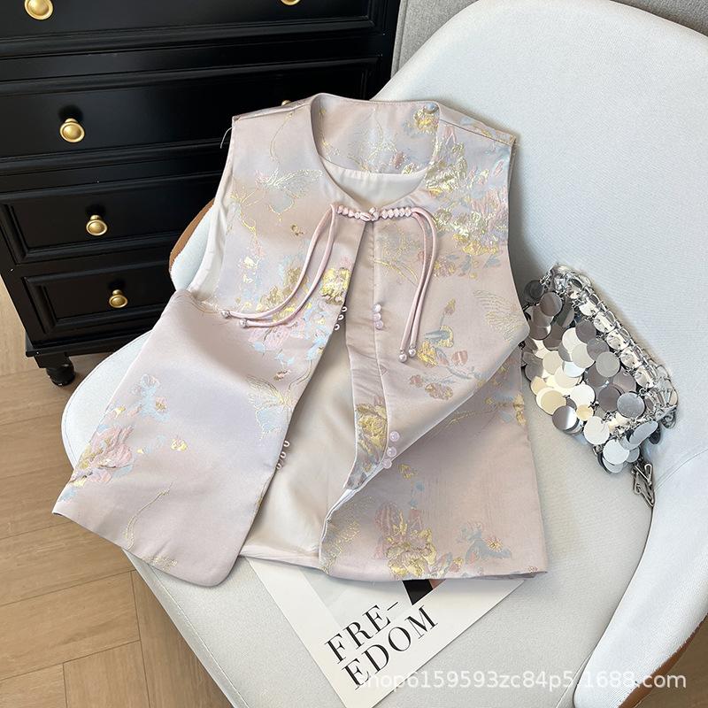 Type pink button vest jacquard new top 2025 retro vest vest top