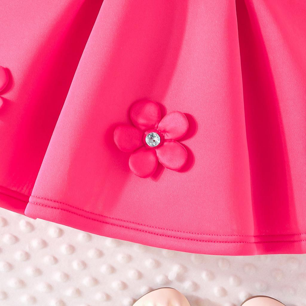 Girls Solid Color Dress Three-dimensional Flower Decoration Princess Dress