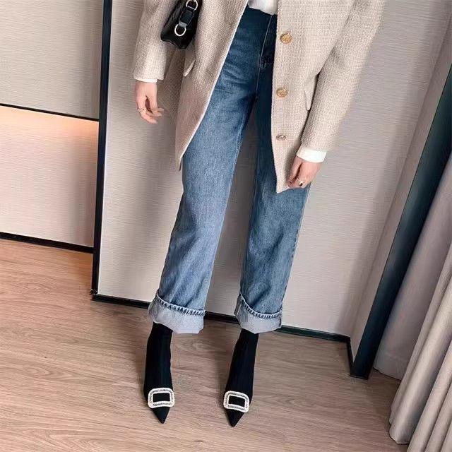 Women's Rhinestone Buckle Stiletto Heel Ankle Boots - Spring/Autumn 2025