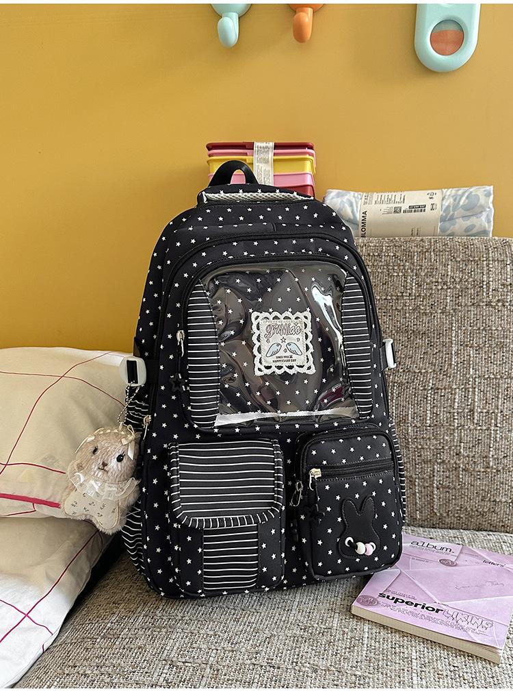 Schoolbag New Girl Style Backpack Transparent Compartment Large Capacity Student Schoolbag Cute Female Lightweight Travel Handbag