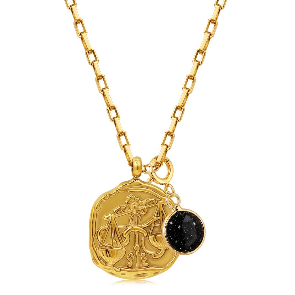12 Zodiac Stainless Steel Women's Necklace Birthstone Zodiac Round Pendant Necklace Sweater Chain Amulet Color Christmas Gift