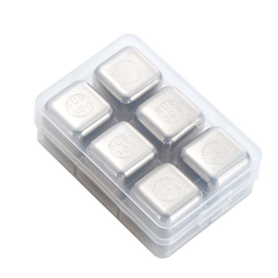 Stainless Steel Ice Cubes Set with Clips Reusable Drink Chillers Quick Freezing Metal Whiskey Chilling Stones for Beer Cocktails