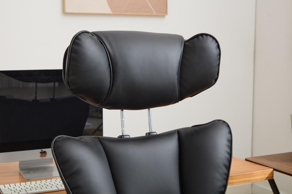 Office Chair with Foot Rest and Waist Lumbar Support, Gaming Chair with Adjustable Height Headrest, High-Back Leather Reclining Chair, Black