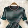 Sommer Kurzarm Gestreiftes Gestricktes Pullover Kleid Frauen Mode Lässig Schlanke, Figurbetonte Etuikleider