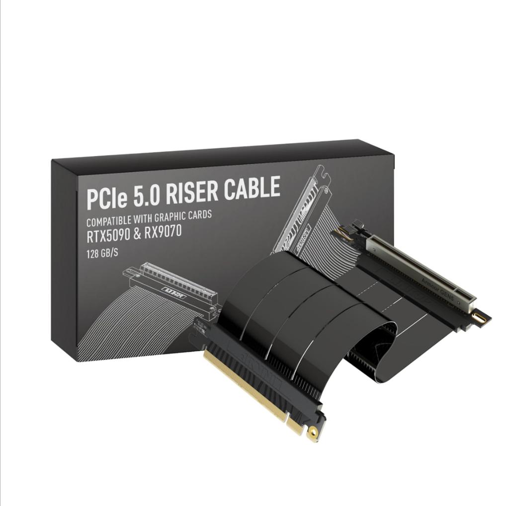 LINKUP AVA5 PCIE Riser Cable Compatible with RTX5090 RX9070 GPUs X16 Speed Compatible with PCIe Right Corner Black 15cm Length - 5.0 & 128GB/s