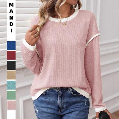 Women's Color Block Sweater Top Fall Winter Casual Knit Pullover Loose Fit Long Sleeve Crewneck Shirt for Women