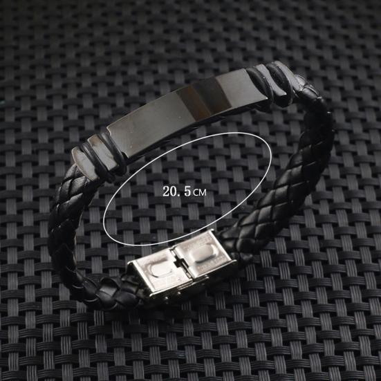 Men Silicone Faux Braided Leather Buckle Clasp Bracelet Bangle Jewelry