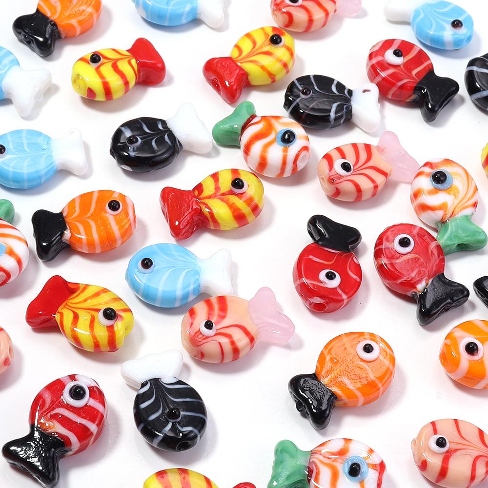 2pcs 13X20mm Lampwork Fish Beads Cute Animal Glass Loose Spacer Beads For Jewelry Making DIY Bracelets Necklace Accessories