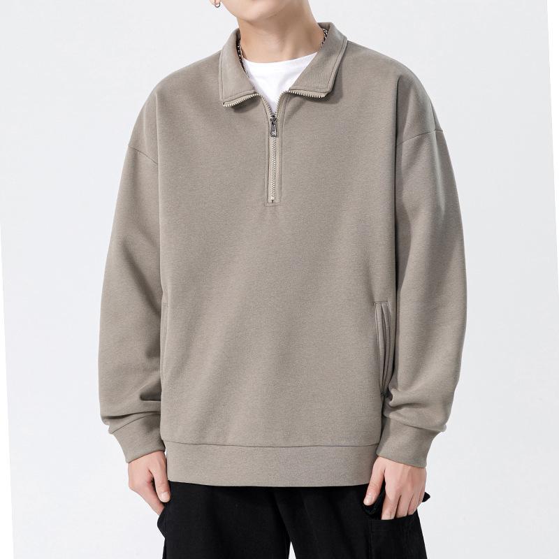 High Collar Half-zip Sweatshirt for Men In Autumn Winter Thickened Loose Trendy Brand Solid Color Casual Long-sleeved POLO