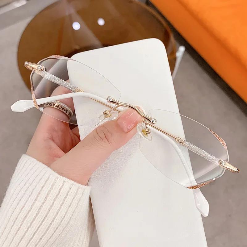 Women'S Fashion Transparent Reading Glasses Blue Light Blocking Far Sight Eyeglasses Ladies Luxury Diamond Presbyopia 0 To +4.0