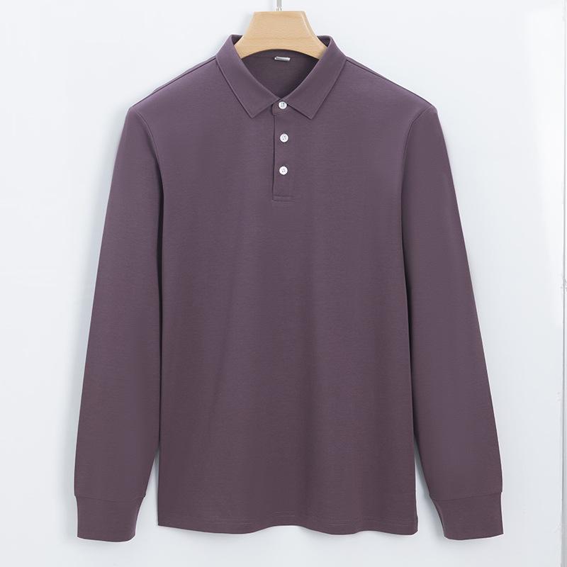 Mens 160 Mercerized Cotton Polo Blouse Mens Leisure T-shirt Mens Long-sleeved Blouse Collar Polo Blouse