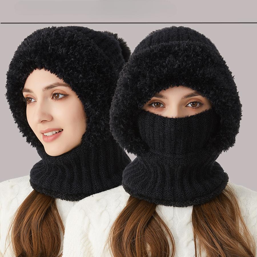 Knitted Hat Thickened and Velvet Hat Scarf Mask One-piece Hat Winter Warm Hat for Women