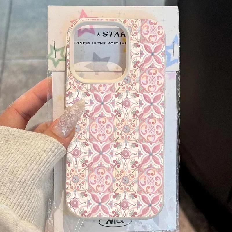 Light Pink Gentle Floral Pattern Imitation Leather Phone Case for iPhone 17 Air 16 E 15 14 Plus 13 12 11 Pro Max XS Max Cover