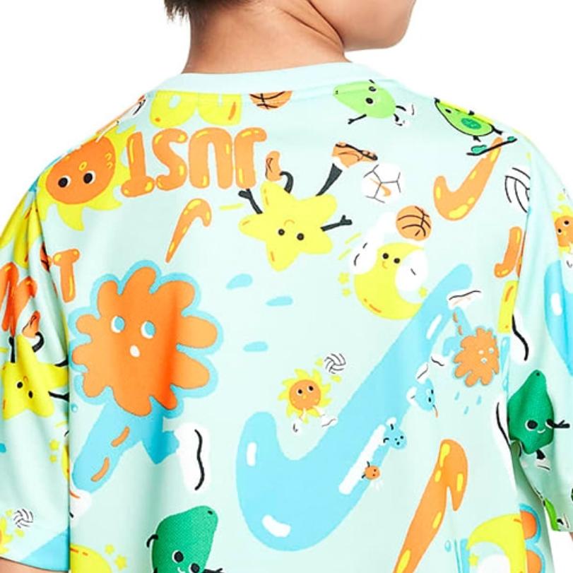 Nike Letter Pattern Printed Round Neck Loose Short Sleeve T-Shirt Kids Tops Ice-Blue FQ0705-346