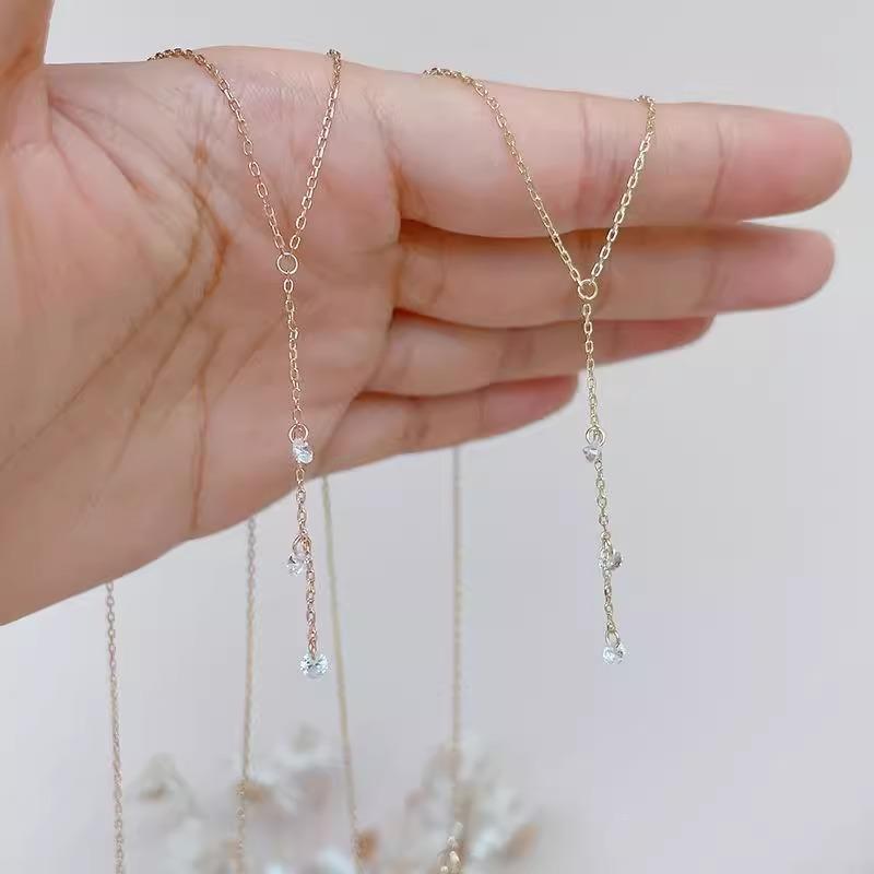 Collana a Nappa Triplo Diamante Lacrime di Stella Zircone Super Scintillante - Bracciale Choker Semplice da Fiaba - Collana a Girocollo