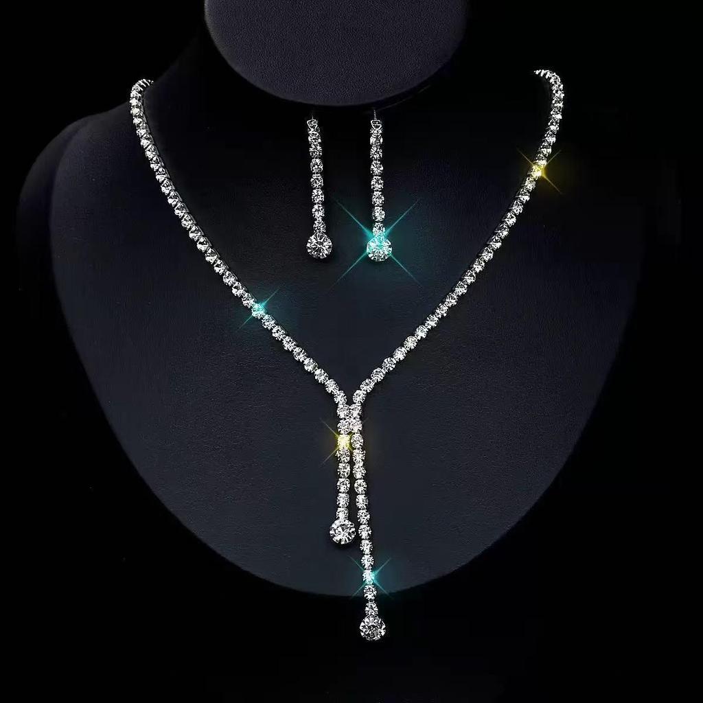 Sparkling Diamond Necklace and Earrings Set for Bride - Elegant Wedding and Evening Jewelry