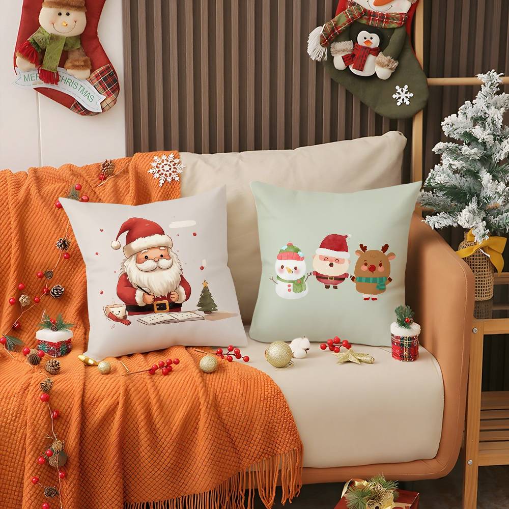 Merry Christmas Pillow Case Holiday Happy Atmosphere Short Plush Double-Sided Printing Home Cushion Cover