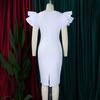 Women Square Neck Elegant Bodycon Dresses Fashion Ruffles Sleeve Beaded Plus Size Party Dress Clothes