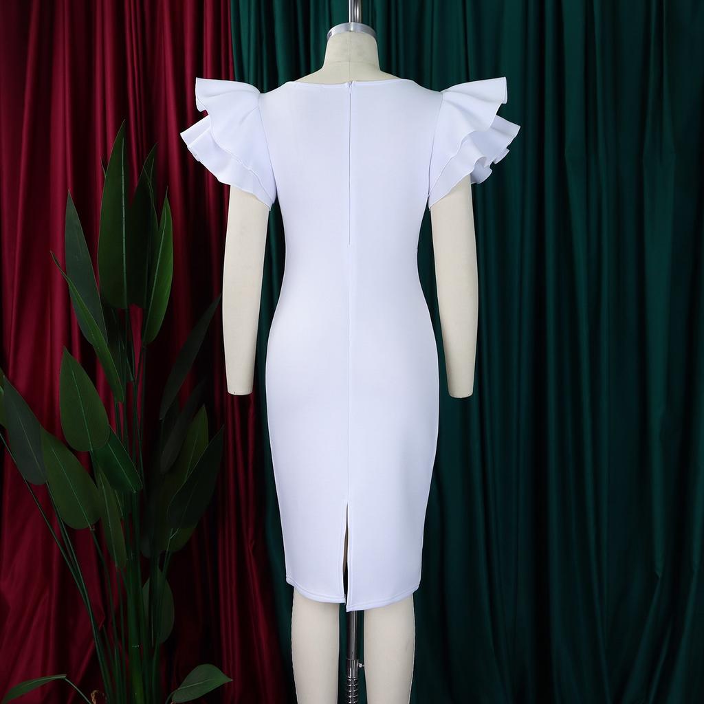 Women Square Neck Elegant Bodycon Dresses Fashion Ruffles Sleeve Beaded Plus Size Party Dress Clothes