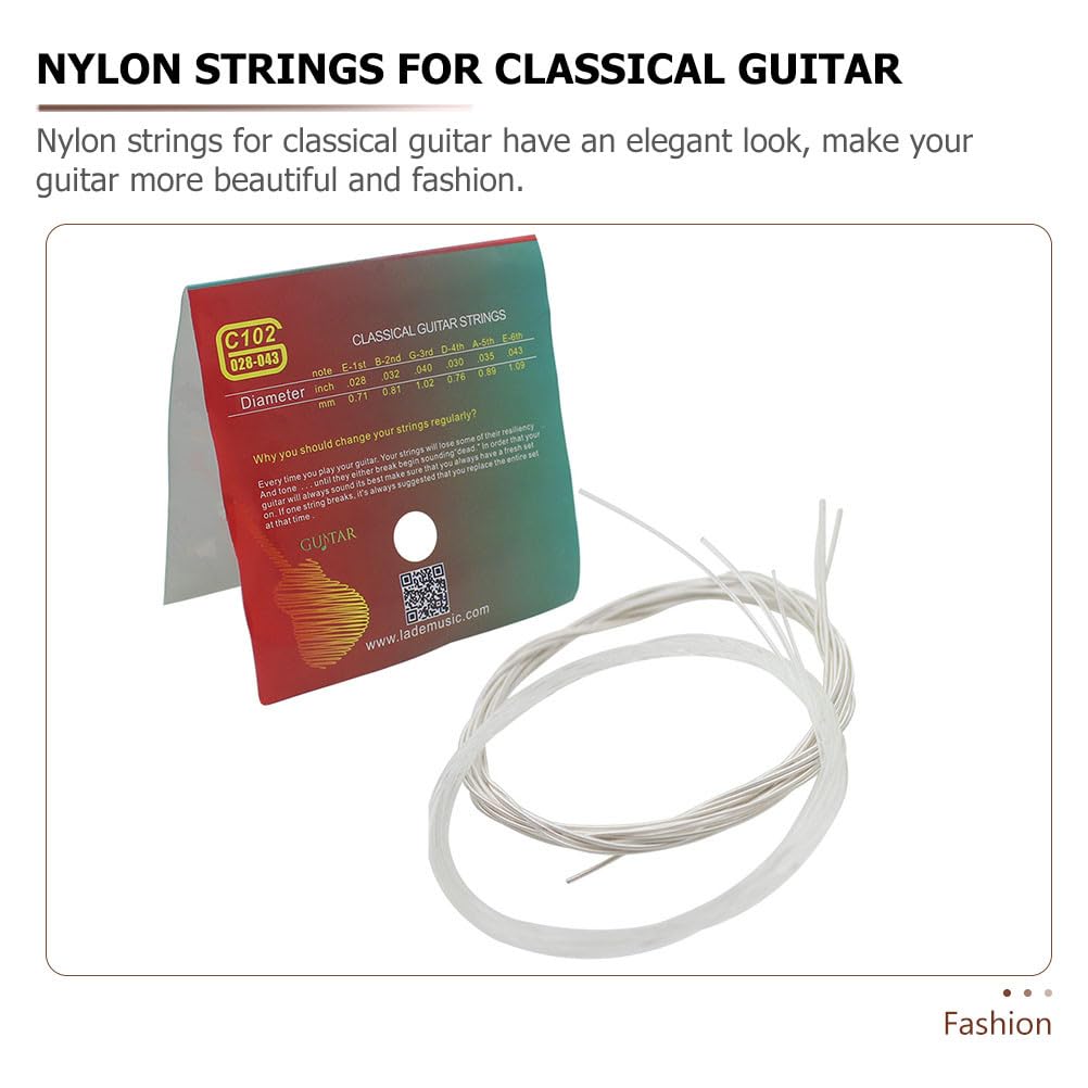 Adorainbow Classical Guitar Nylon Regular 6 for Gut Guitar Spare Strings Strings, 6-Pack, Strings, Tension, Replacement, Sizes, Clear/White, Practice,